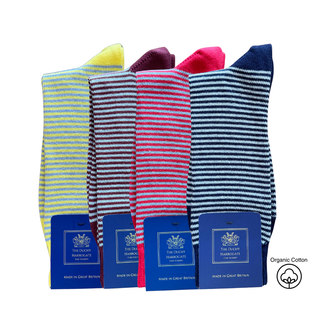 Follifoot Fine Stripe Cotton Socks - 4 Pair Bundle