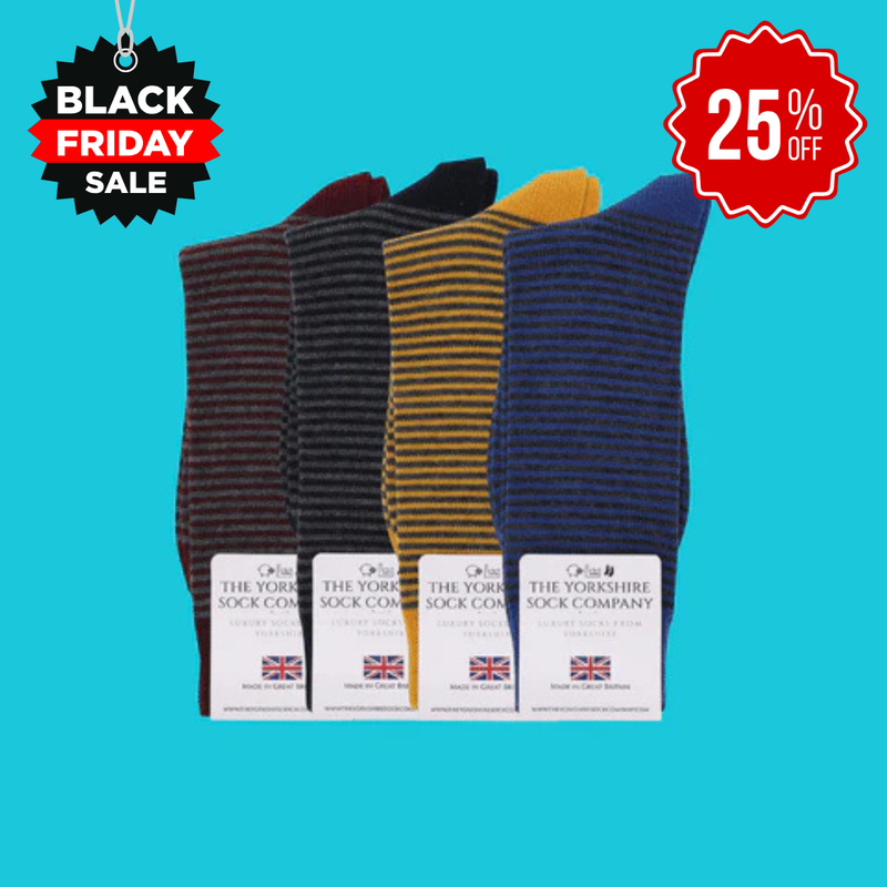 Harewood Fine Stripe Luxury Merino Everyday Socks - 4 Pair Bundle (£14 per pair)