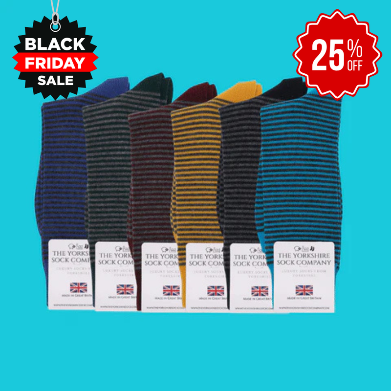 Harewood Fine Stripe Luxury Merino Everyday Socks - 6 Pair Bundle (£14 per pair)
